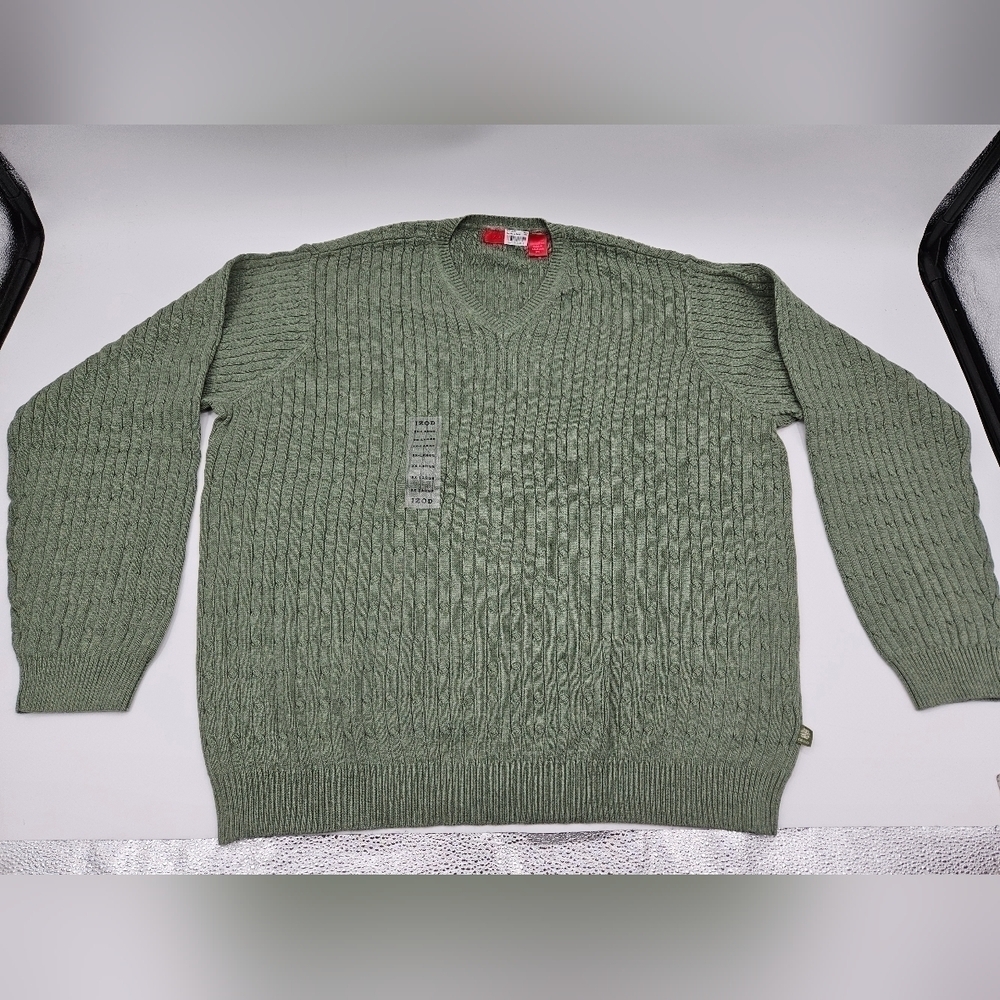 NEW IZOD GREEN Pullover 100% Cotton Cable Knit Sweater Mens Sz XXL